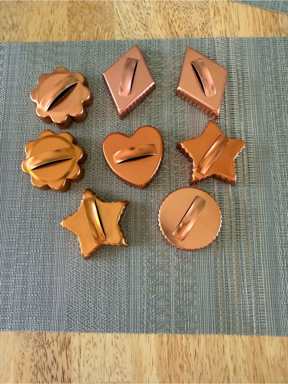 Vintage Copper Cookie Cutters Lot of 8 Mini Fluted Edge Shapes with Handles